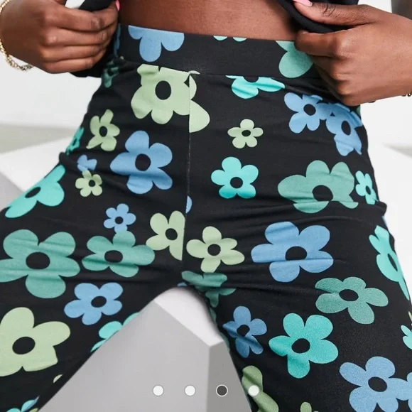 ASOS Kick Flare Floral Flower Pants Flares Leggings - Picture 3 of 10